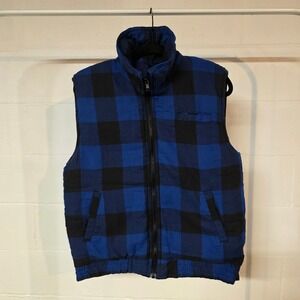 Vintage 90s Blue Black Buffalo Plaid Puffer Vest Quilted Casual Outdoor Gorpcore